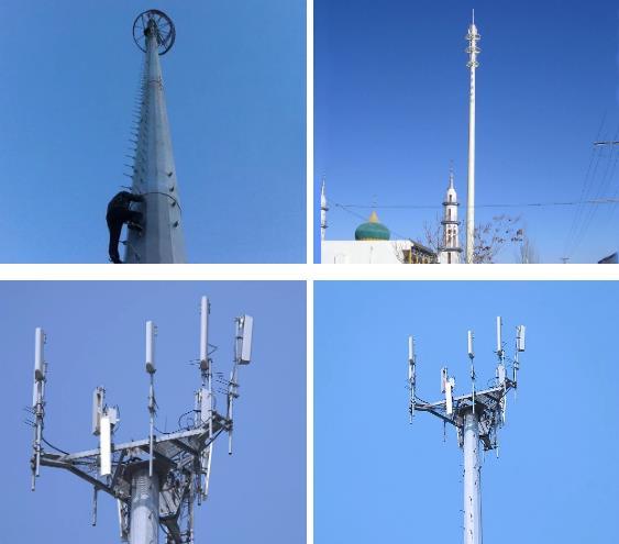 A antena de aço Polos eleva-se torre Monopole para o sinal 0 da transmissão/telefone celular