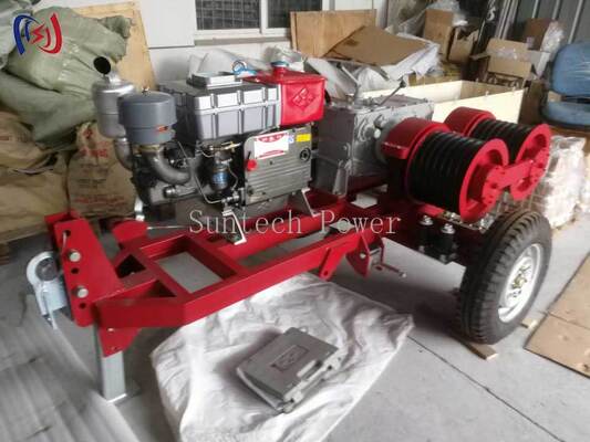 Guincho de tambor duplo profissional de 6.3-9KW com velocidade de 2000-3600RPM para puxar e esticar cabos simultaneamente no trabalho de linha de energia